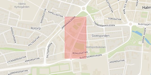 Karta som med röd fyrkant ramar in Flygaregatan, Halmstad, Hallands län