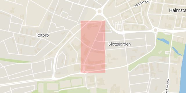 Karta som med röd fyrkant ramar in Flygaregatan, Halmstad, Hallands län