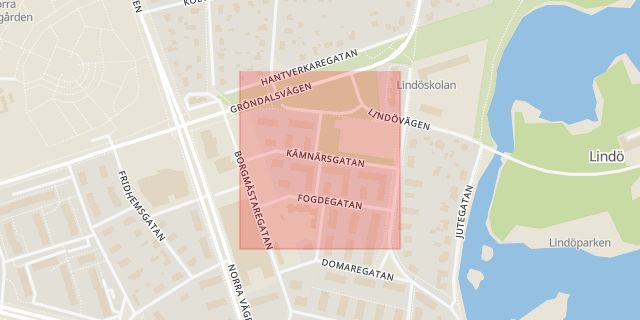 Karta som med röd fyrkant ramar in Kämnärsgatan, Kalmar, Kalmar län