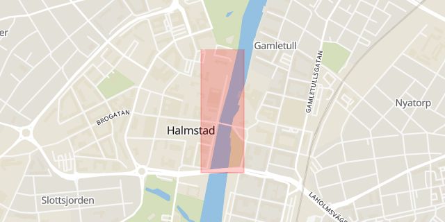 Karta som med röd fyrkant ramar in Halmstad, Hamngatan, Varberg, Hallands län