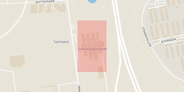 Karta som med röd fyrkant ramar in Sannarp, Halmstad, Hallands län