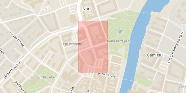 Karta som med röd fyrkant ramar in Halmstad, Fredriksvallsgatan, Hallands län