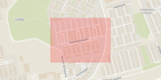 Karta som med röd fyrkant ramar in Halmstad, Storgatan, Vasängsvägen, Hallands län