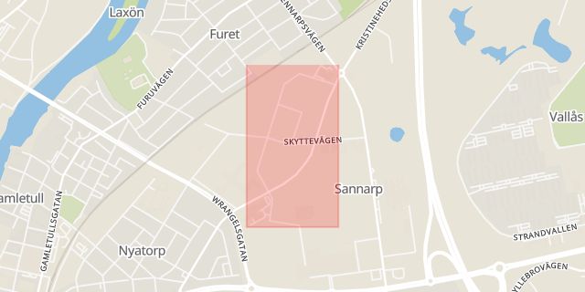 Karta som med röd fyrkant ramar in Spikgatan, Halmstad, Hallands län