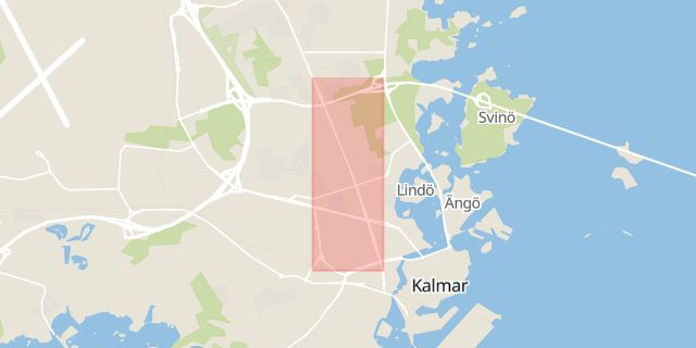 Karta som med röd fyrkant ramar in Malmen, Norra Vägen, Kalmar, Kalmar län