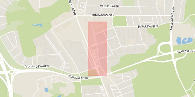 Karta som med röd fyrkant ramar in Ledungsvägen, Berga, Kalmar, Kalmar län