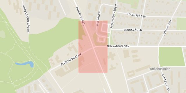 Karta som med röd fyrkant ramar in Funkabo, Berga, Funkabovägen, Norra Vägen, Kalmar, Kalmar län