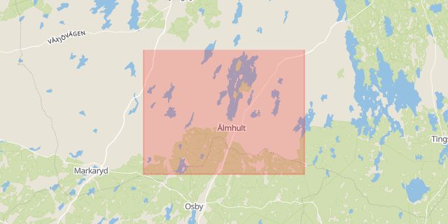 Karta som med röd fyrkant ramar in Älmhult, Osby