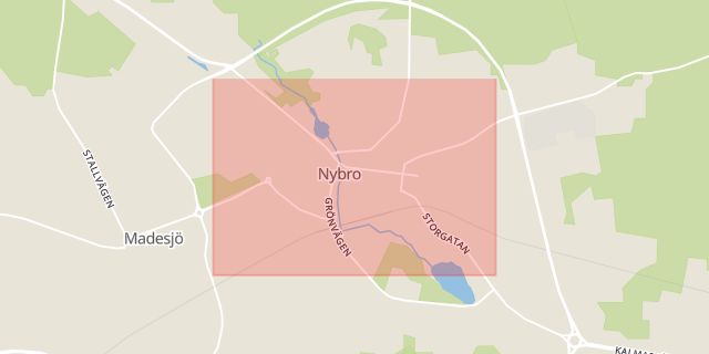 Karta som med röd fyrkant ramar in Nybro, Kalmar län
