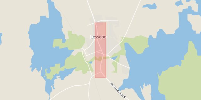 Karta som med röd fyrkant ramar in Storgatan, Lessebo, Kronobergs län