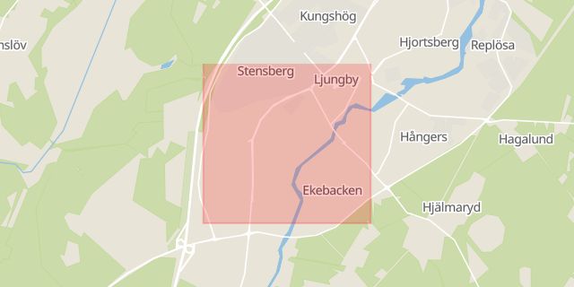 Karta som med röd fyrkant ramar in Kungsgatan, Gårdsbutik, Ljungby, Kronobergs län