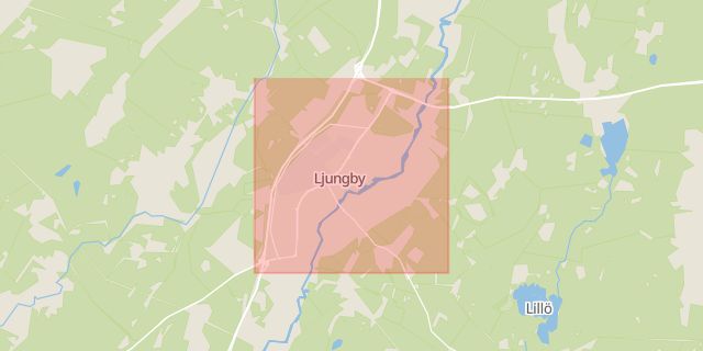 Karta som med röd fyrkant ramar in Ljungby Kommun, Ljungby, Kronobergs län
