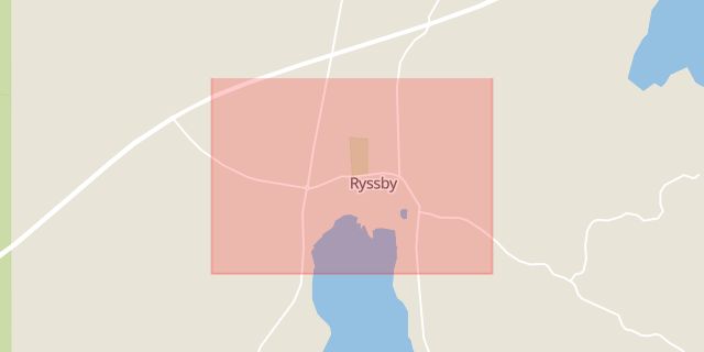 Karta som med röd fyrkant ramar in Ryssby, Ljungby, Kronobergs län