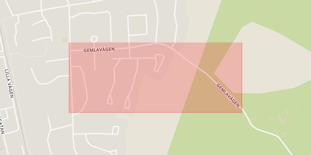 Karta som med röd fyrkant ramar in Gemlavägen, Alvesta, Kronobergs län