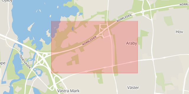 Karta som med röd fyrkant ramar in Hjalmar Petris Väg, Växjö, Kronobergs län