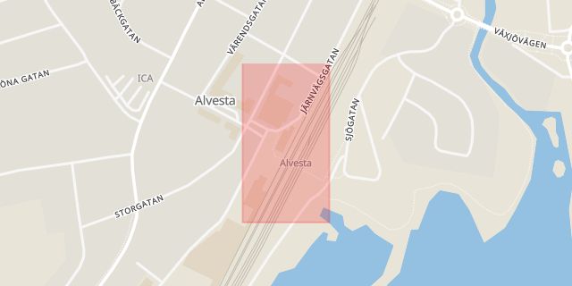 Karta som med röd fyrkant ramar in Linköping, Alvesta, Kronobergs län