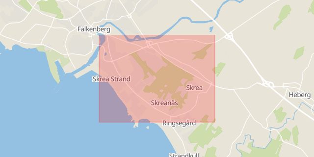 Karta som med röd fyrkant ramar in Falkenberg, Strandvägen, Hallands län