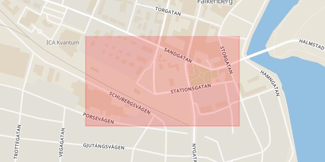 Karta som med röd fyrkant ramar in Falkenberg, Stationsgatan, Hallands län