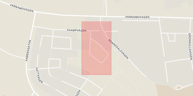 Karta som med röd fyrkant ramar in Taggvägen, Alvesta, Kronobergs län