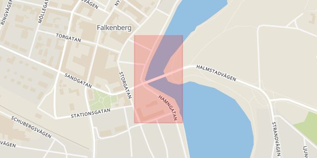 Karta som med röd fyrkant ramar in Tullbron, Falkenberg, Hallands län
