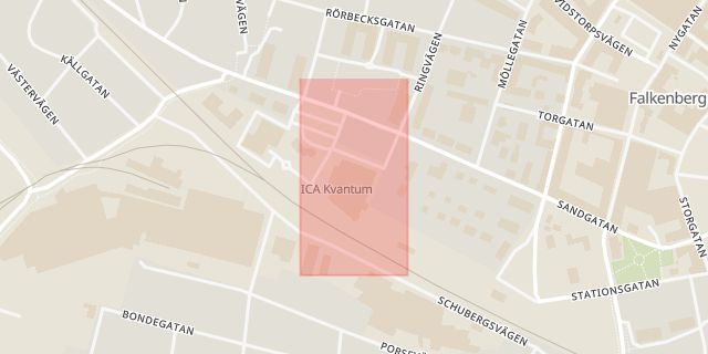Karta som med röd fyrkant ramar in Falkenberg, Sandgatan, Kungsbacka, Tingbergsvägen, Hallands län