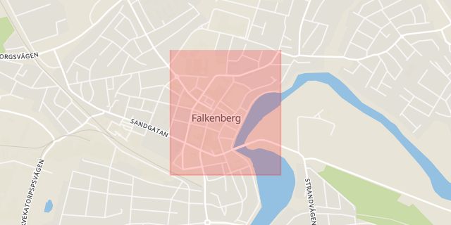 Karta som med röd fyrkant ramar in Holgersgatan, Falkenberg, Hallands län