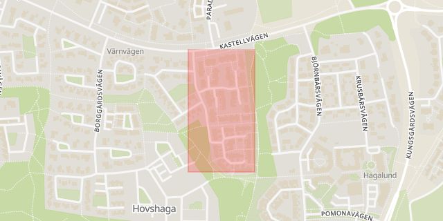 Karta som med röd fyrkant ramar in Vallmästarevägen, Växjö, Kronobergs län