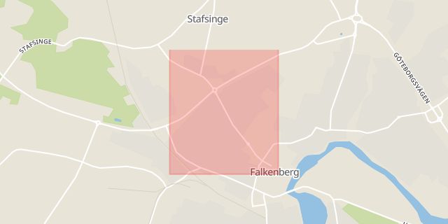 Karta som med röd fyrkant ramar in Arvidstorpsvägen, Falkenberg, Kärra, Varberg, Villastaden, Kungsbacka, Industrigatan, Laholm, Hallands län