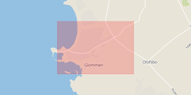 Karta som med röd fyrkant ramar in Glommen, Falkenberg, Hallands län