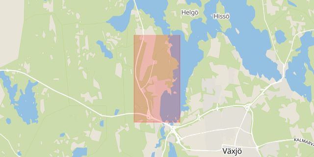 Karta som med röd fyrkant ramar in Öjaby, Växjö, Kronobergs län