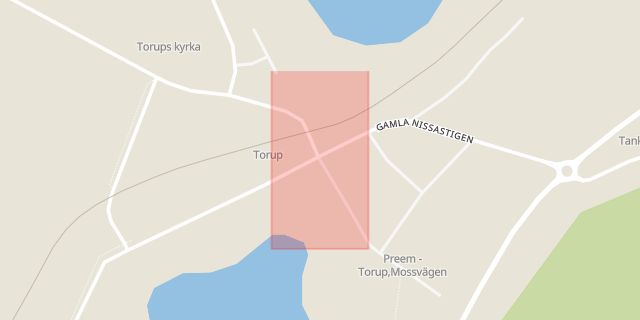 Karta som med röd fyrkant ramar in Torup, Hylte, Hallands län