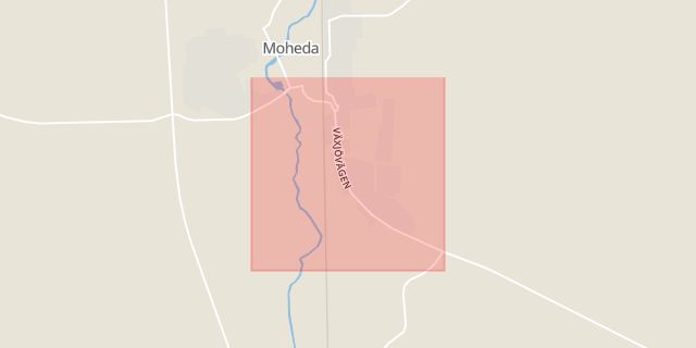 Karta som med röd fyrkant ramar in Moheda, Växjövägen, Alvesta, Kronobergs län