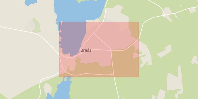 Karta som med röd fyrkant ramar in Braås, Växjö, Kronobergs län