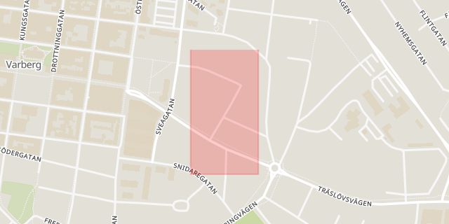 Karta som med röd fyrkant ramar in Varberg, Bryggaregatan, Hallands län