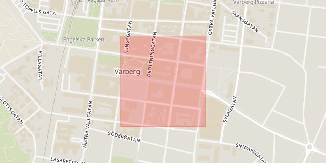 Karta som med röd fyrkant ramar in Torggatan, Varberg, Hallands län