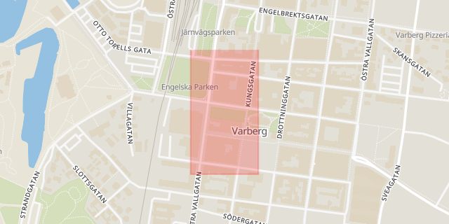 Karta som med röd fyrkant ramar in Brunnsparken, Varberg, Hallands län
