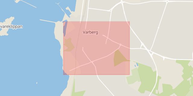 Karta som med röd fyrkant ramar in Ringvägen, Varberg, Hallands län