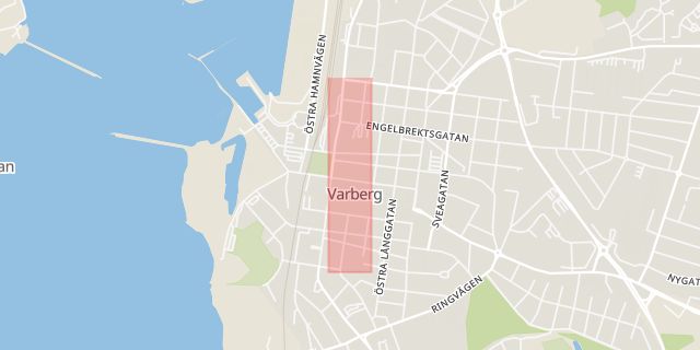 Karta som med röd fyrkant ramar in Varberg, Kungsgatan, Falkenberg, Hallands län