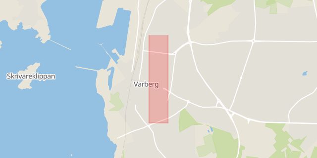 Karta som med röd fyrkant ramar in Östra Långgatan, Varberg, Hallands län