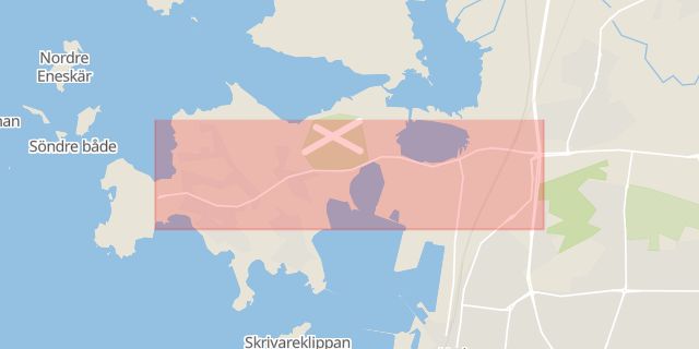 Karta som med röd fyrkant ramar in Varberg, Getterövägen, Hallands län
