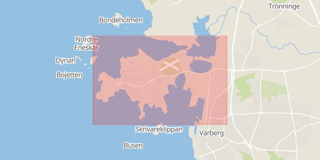 Karta som med röd fyrkant ramar in Getterön, Varberg, Hallands län