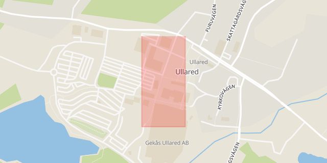 Karta som med röd fyrkant ramar in Ullared, Danska Vägen, Falkenberg, Hallands län