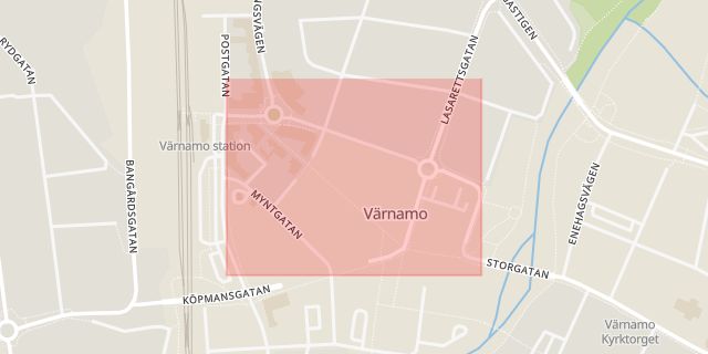 Karta som med röd fyrkant ramar in Pilgatan, Värnamo, Jönköpings län