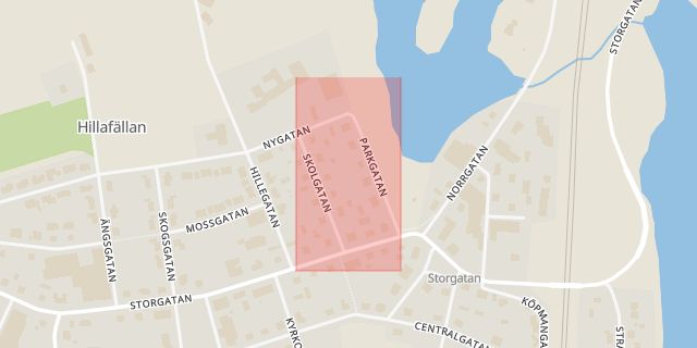 Karta som med röd fyrkant ramar in Parkgatan, Sävsjö, Jönköpings län
