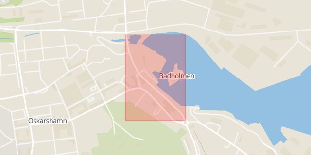 Karta som med röd fyrkant ramar in Skeppsbron, Oskarshamn, Kalmar län
