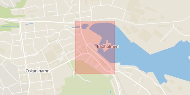 Karta som med röd fyrkant ramar in Skeppsbron, Oskarshamn, Kalmar län