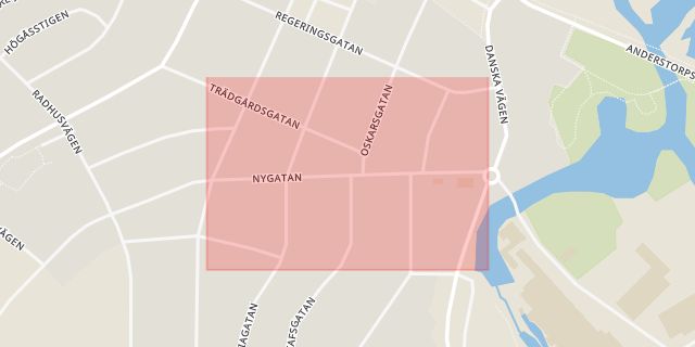 Karta som med röd fyrkant ramar in Nygatan, Gislaved, Jönköpings län