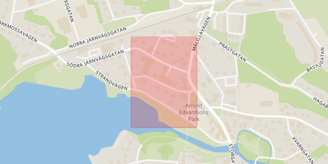 Karta som med röd fyrkant ramar in Virserum, Länsmansgatan, Hultsfred, Kalmar län