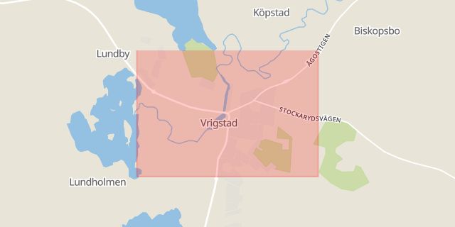 Karta som med röd fyrkant ramar in Vrigstad, Sävsjö, Jönköpings län