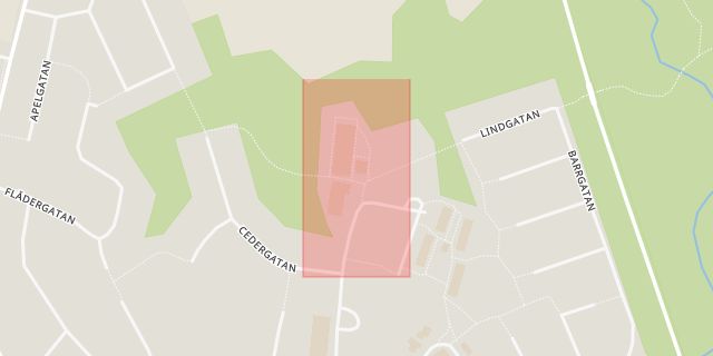 Karta som med röd fyrkant ramar in Åvikenskolan, Olgas Gränd, Gnosjö, Jönköpings län